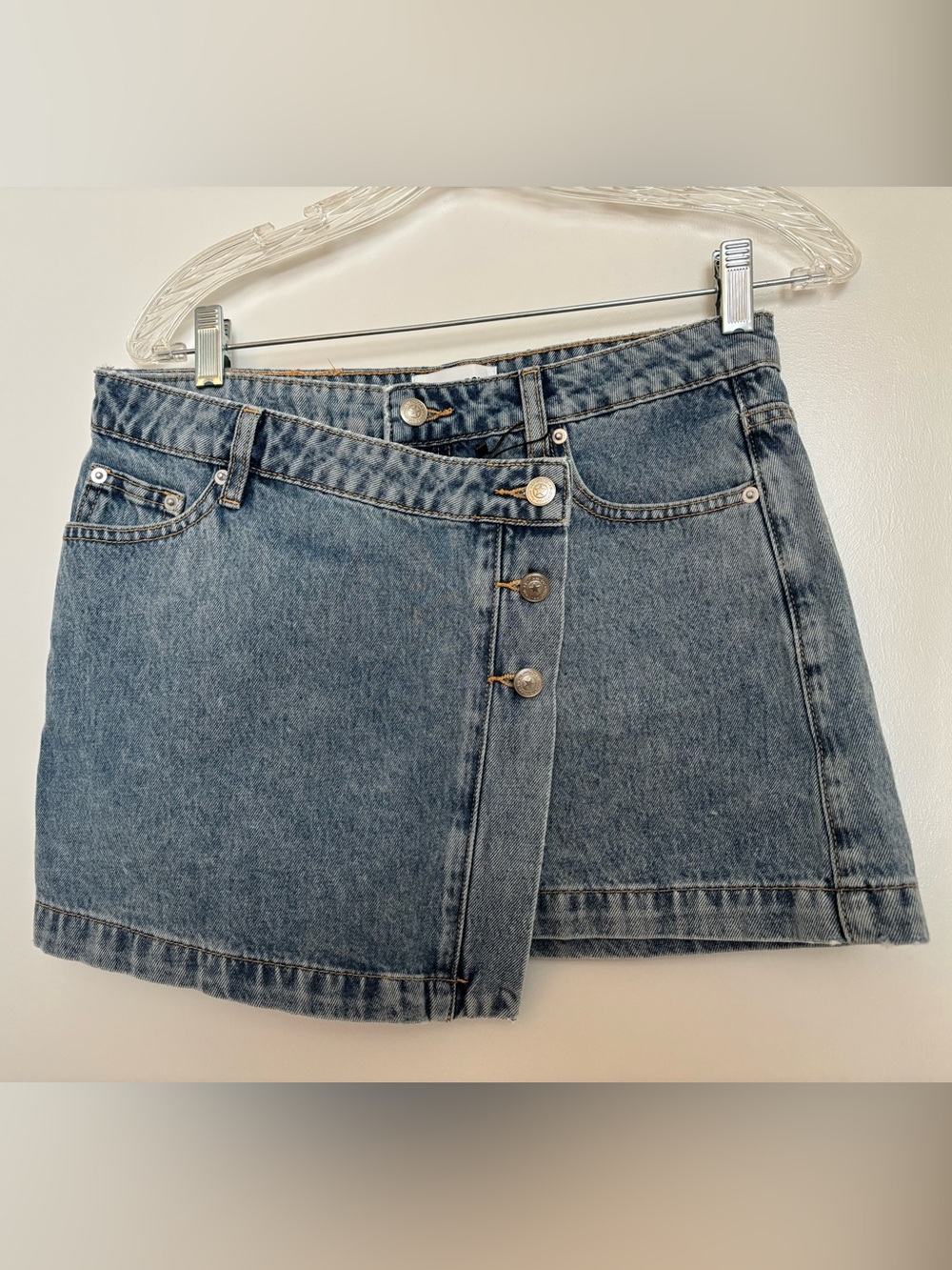 Princess Polly Light Blue Asymmetrical Denim Skirt - size 6